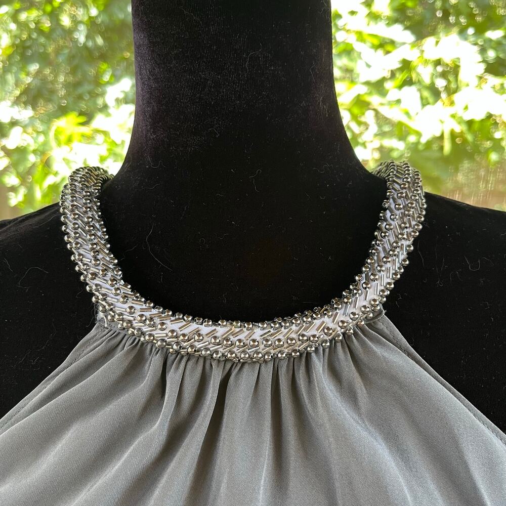 Ramy Brook Women's Grey Silk Beaded Neck Open Back Top Size S - Picture 4 of 9